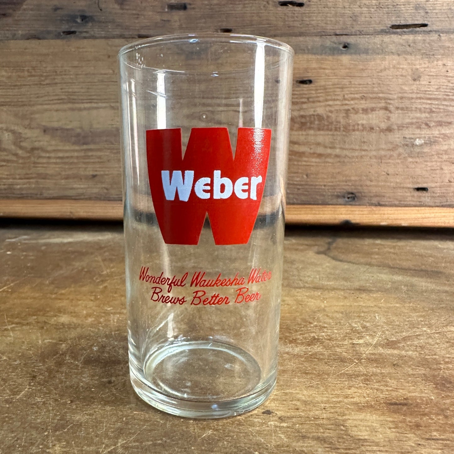 NICE 1950's 4.5" WEBER BEER Glass Wonderful Waukesha Waters Brews Wisconsin