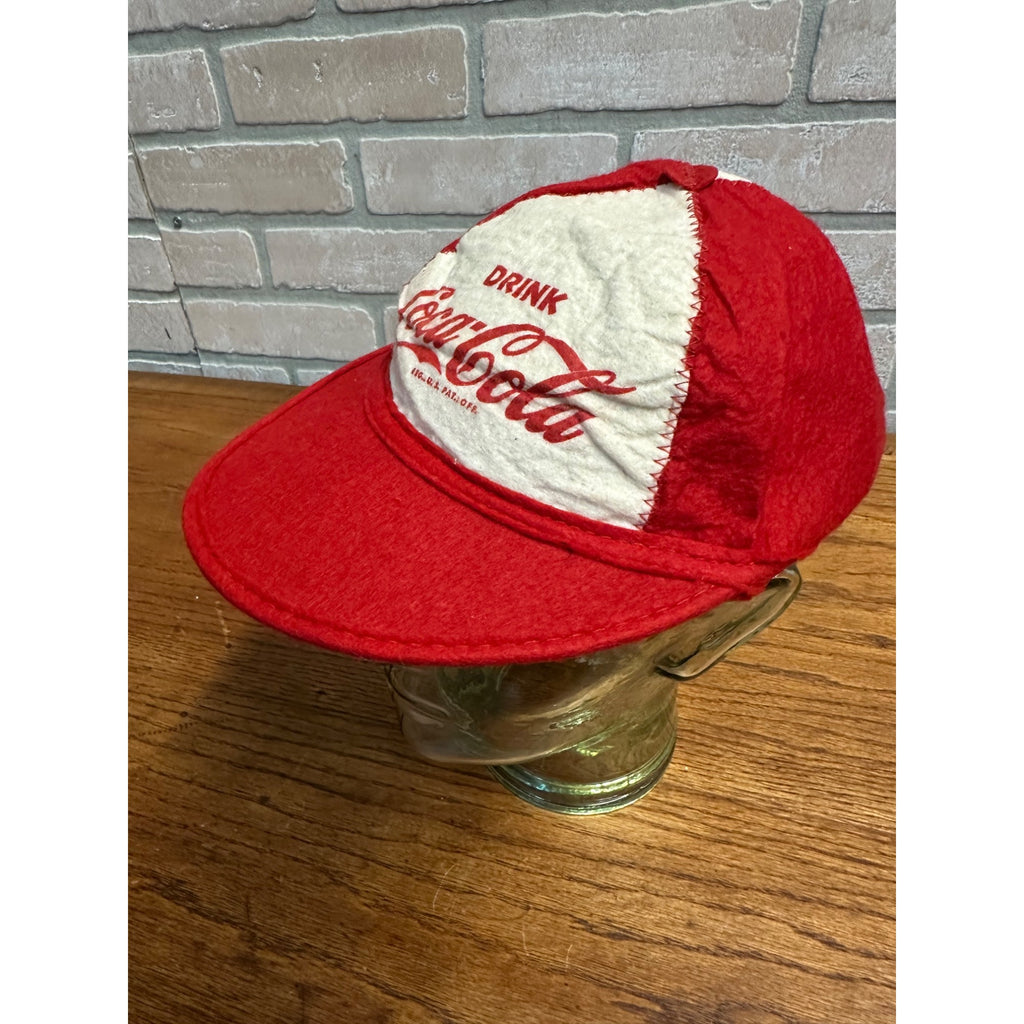 Vintage 1950s Coca Cola Red & White Felt Baseball Beanie Cloth Cap Hat Advertising
