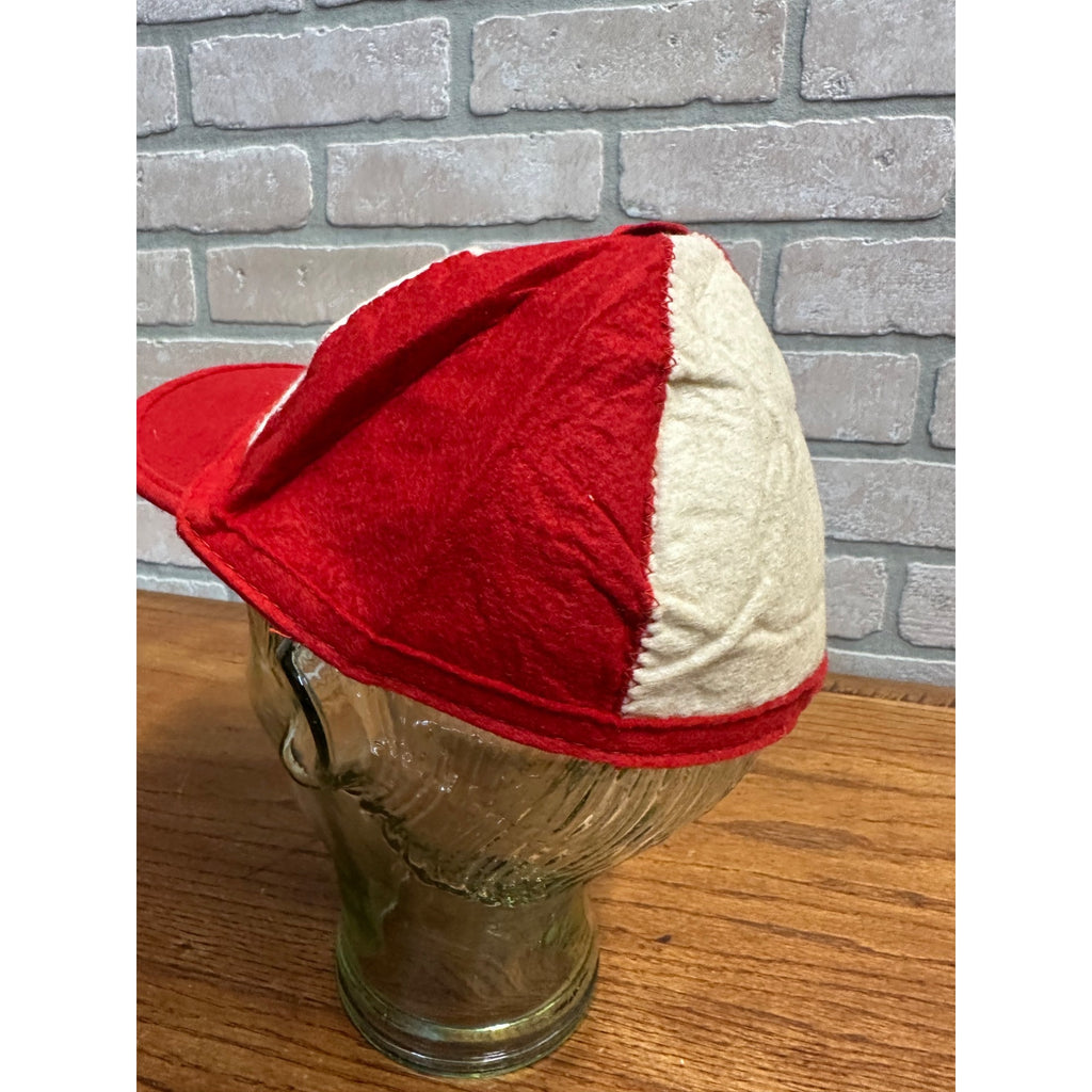 Vintage 1950s Coca Cola Red & White Felt Baseball Beanie Cloth Cap Hat Advertising