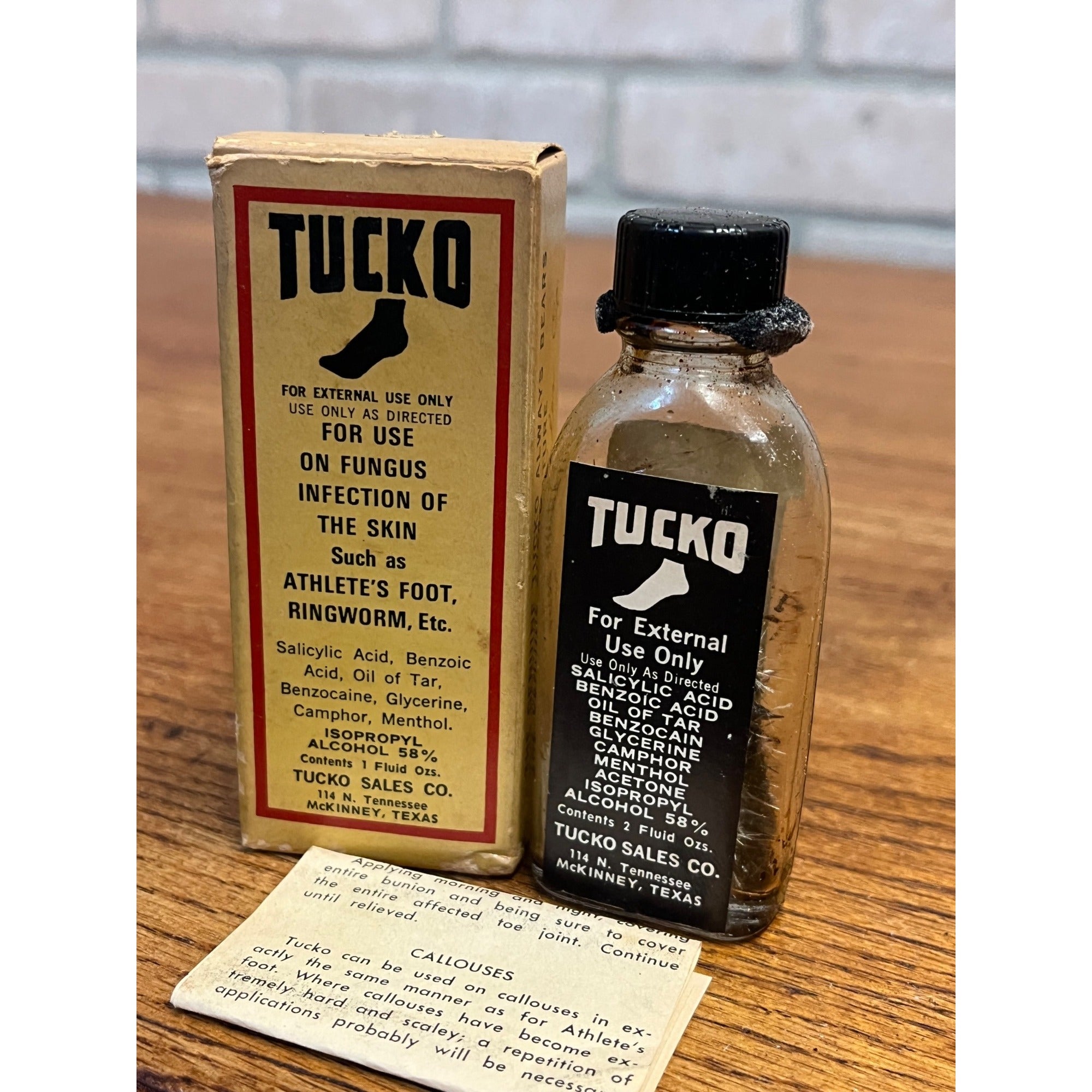 Vintage Tucko Athlete's Foot Medicine Bottle Box Insert Pharmacy Drugstore Display