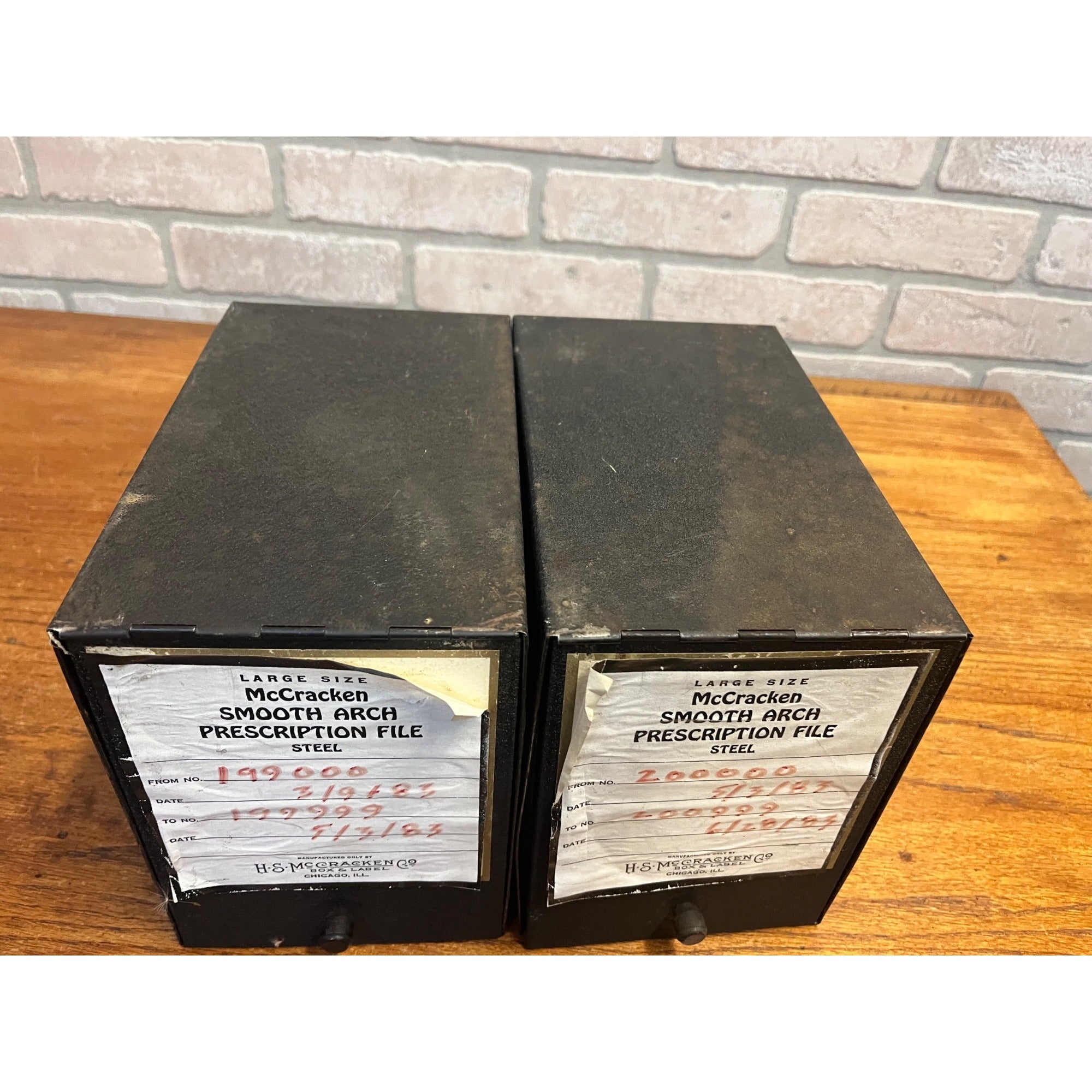 Vintage Pair 70s Pharmacy Prescription File Box McCracken Lg Size Apothecary Decor