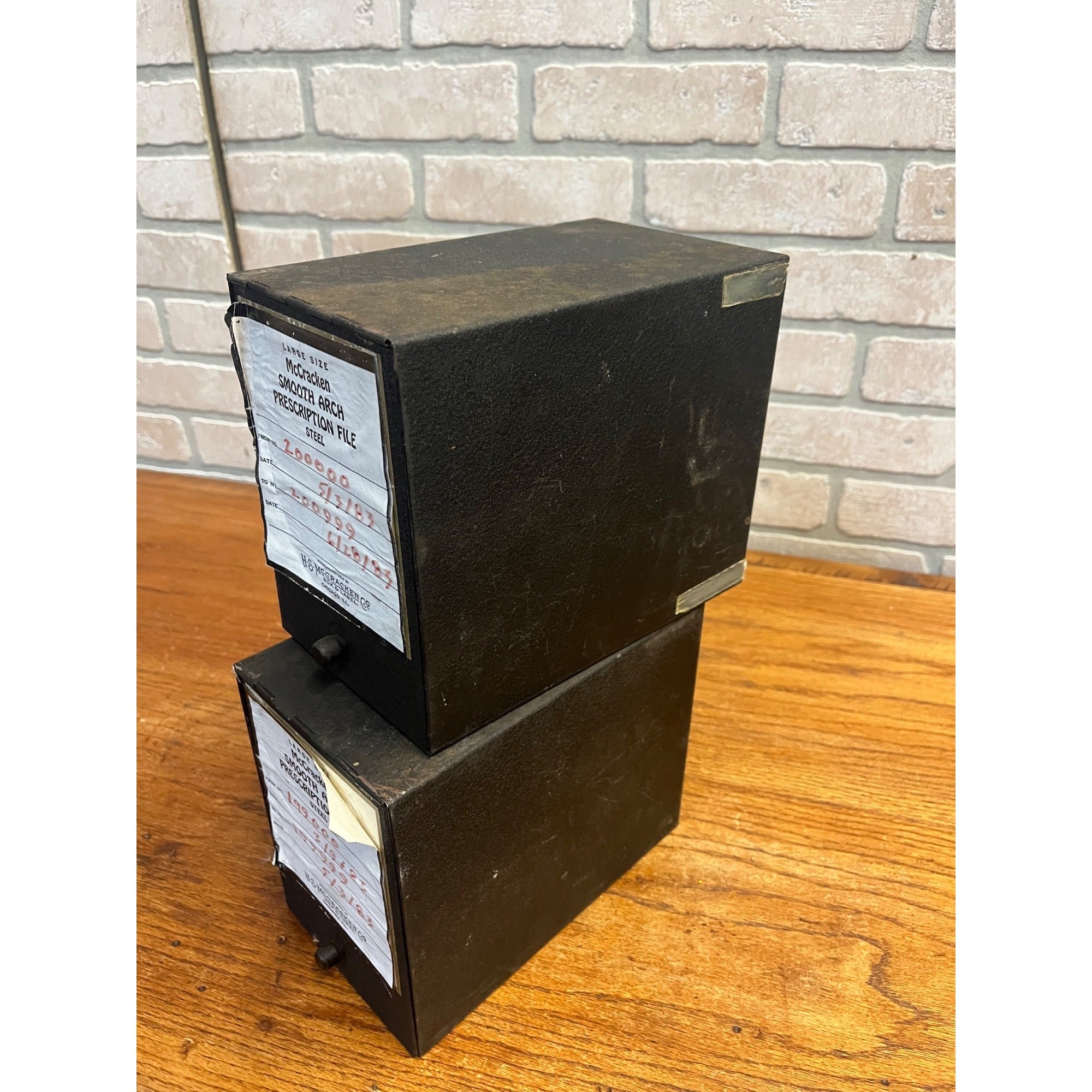 Vintage Pair 70s Pharmacy Prescription File Box McCracken Lg Size Apothecary Decor