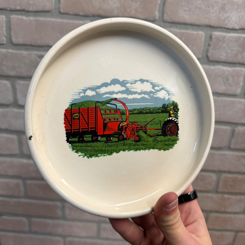 Vintage Gehl Farm Machinery Advertising Ceramic Ashtray Dish West Bend Wisconsin