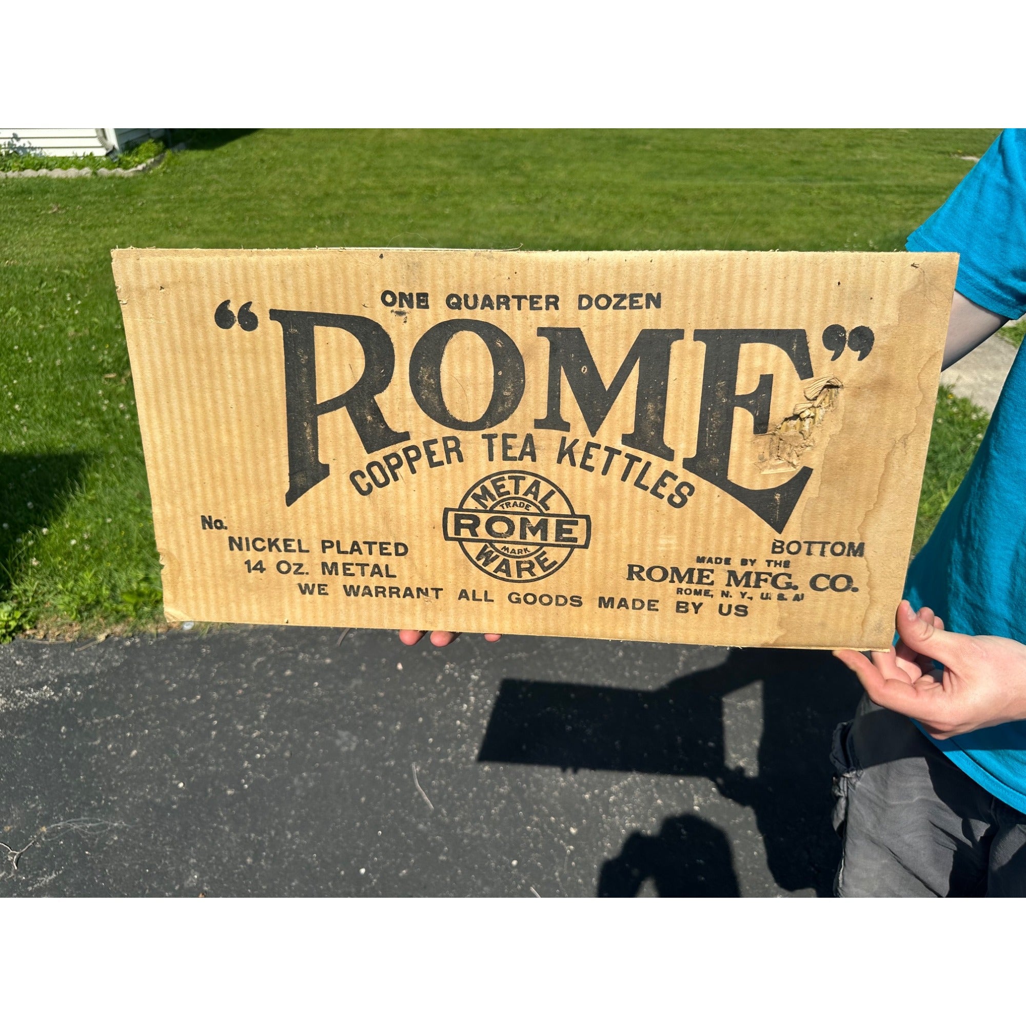 Antique 1920s Rome Copper Tea Kettles Advertising Kitchen Sign Cardboard