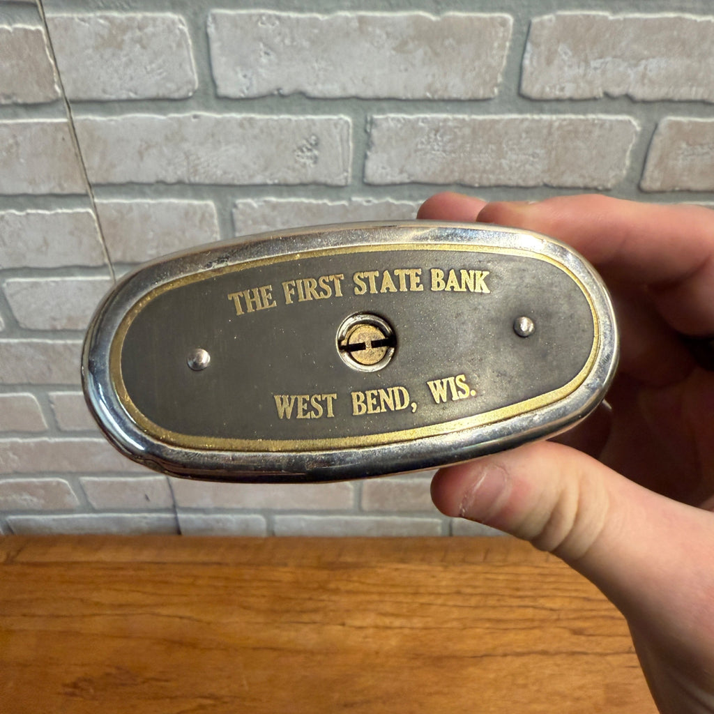 Vintage First National Bank West Bend Wisconsin Metal Coin Bank - No Key