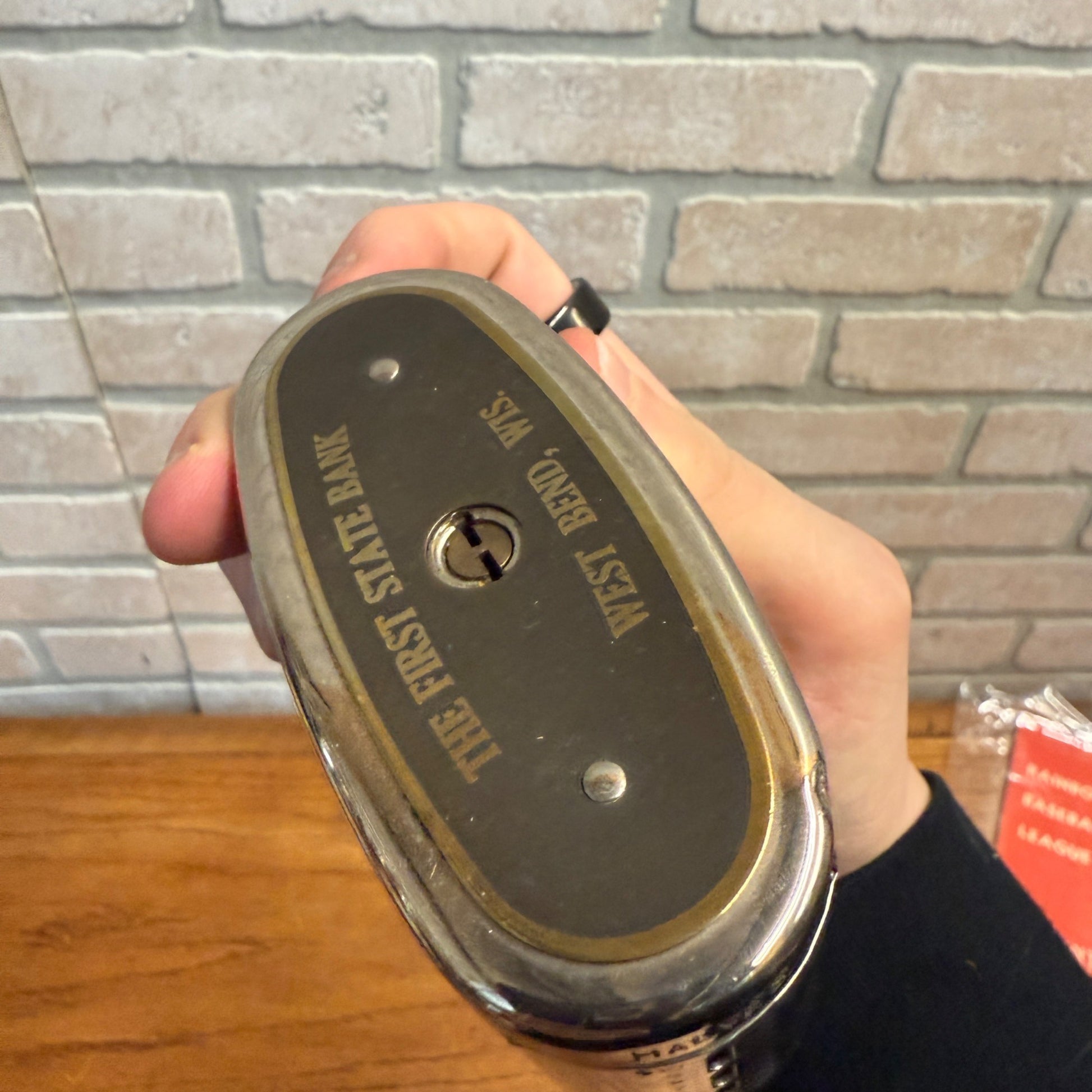 Vintage First National Bank West Bend Wisconsin Metal Coin Bank - No Key