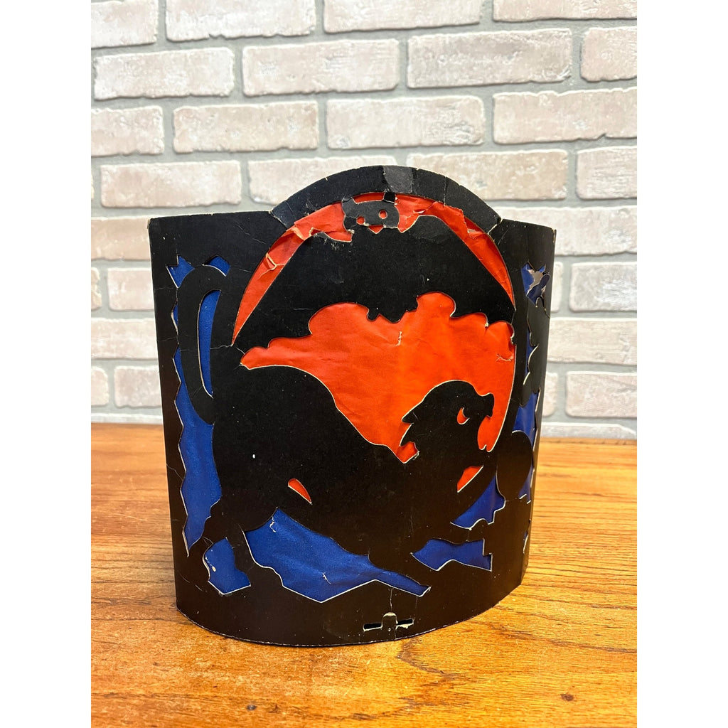 RARE Vintage Halloween 1930s Beistle 2 Sided Lantern Witch Black Cat Blue SCARCE