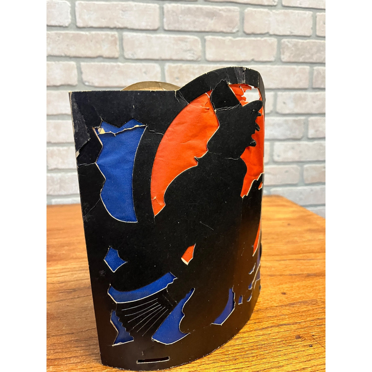 RARE Vintage Halloween 1930s Beistle 2 Sided Lantern Witch Black Cat Blue SCARCE