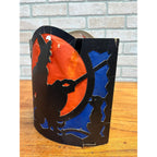 RARE Vintage Halloween 1930s Beistle 2 Sided Lantern Witch Black Cat Blue SCARCE