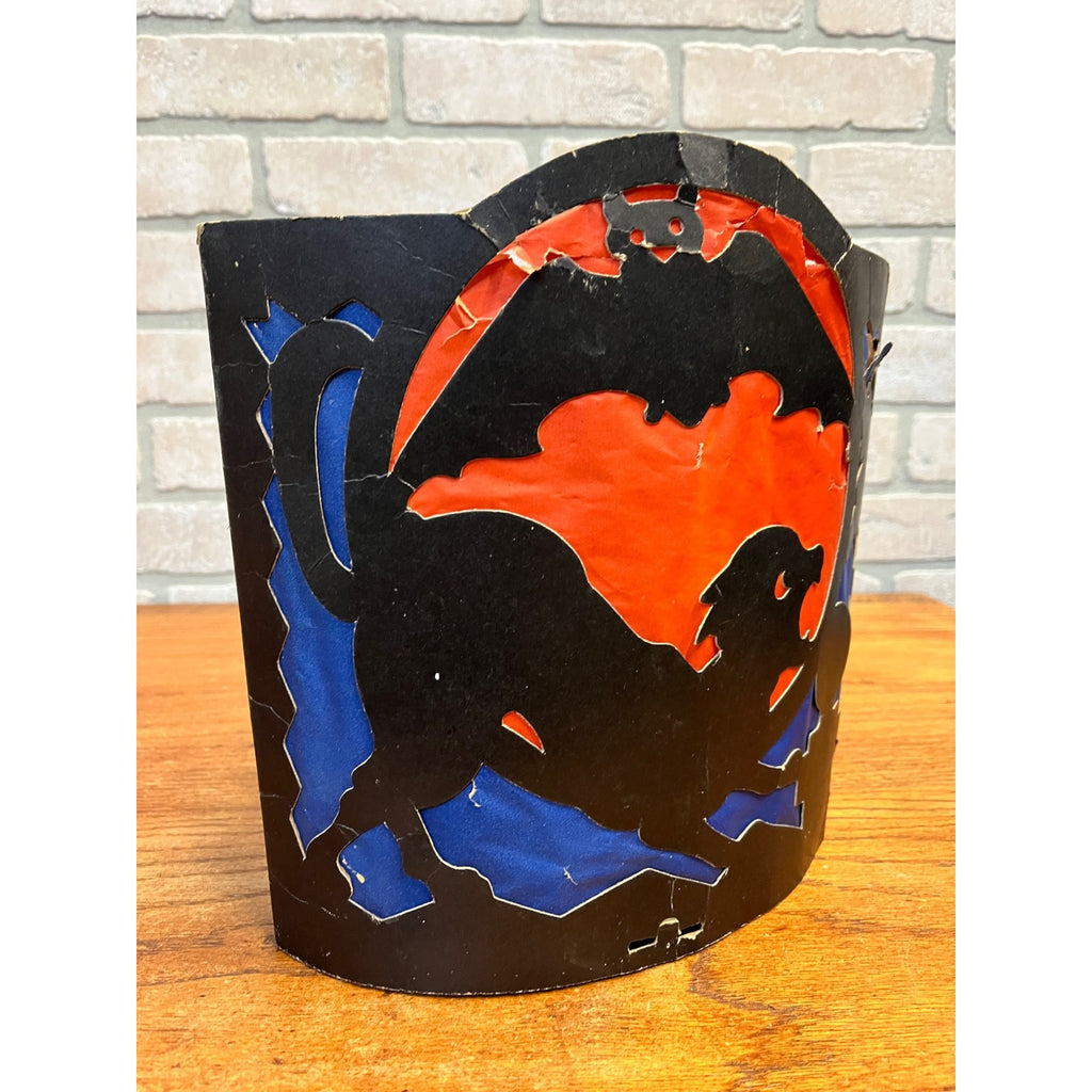 RARE Vintage Halloween 1930s Beistle 2 Sided Lantern Witch Black Cat Blue SCARCE