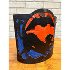 RARE Vintage Halloween 1930s Beistle 2 Sided Lantern Witch Black Cat Blue SCARCE