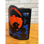 RARE Vintage Halloween 1930s Beistle 2 Sided Lantern Witch Black Cat Blue SCARCE