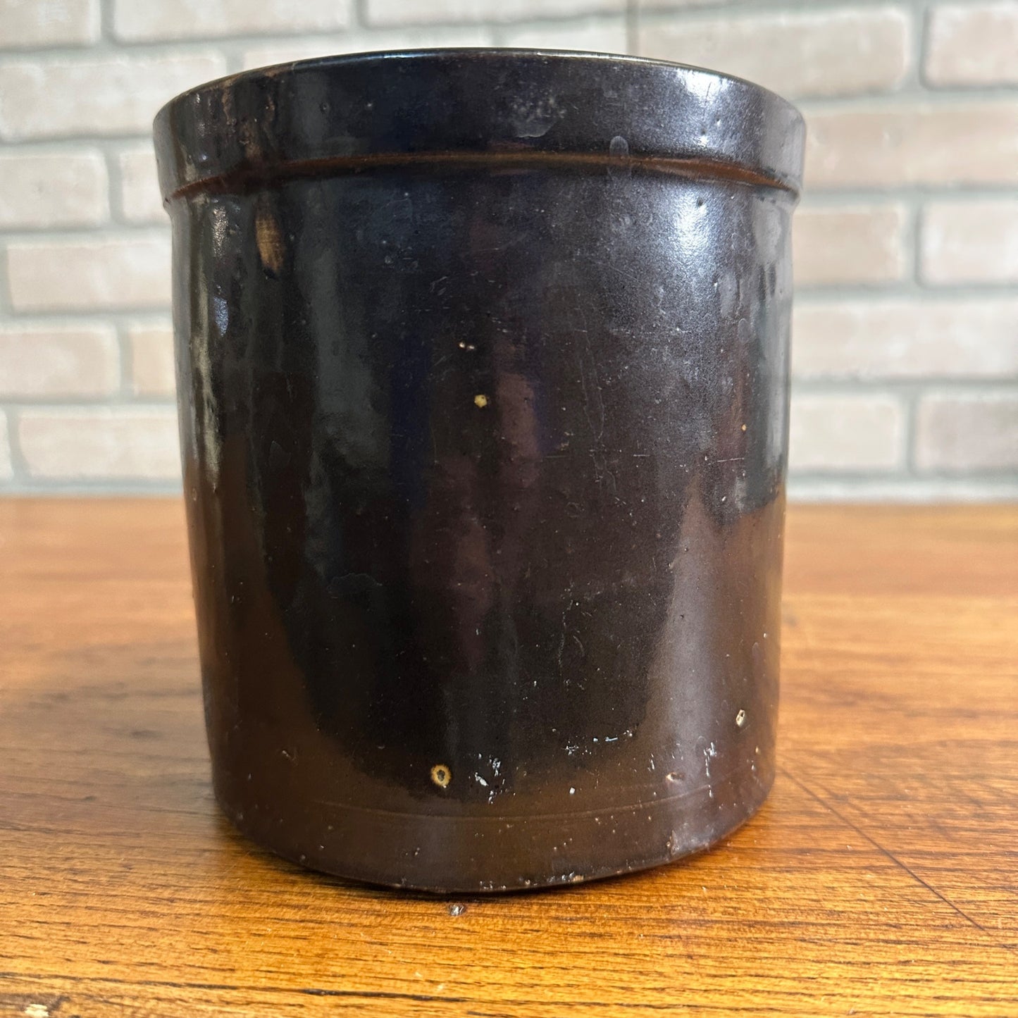 Antique Brown Glazed Stoneware Primitive Kitchen Crock Half-gallon