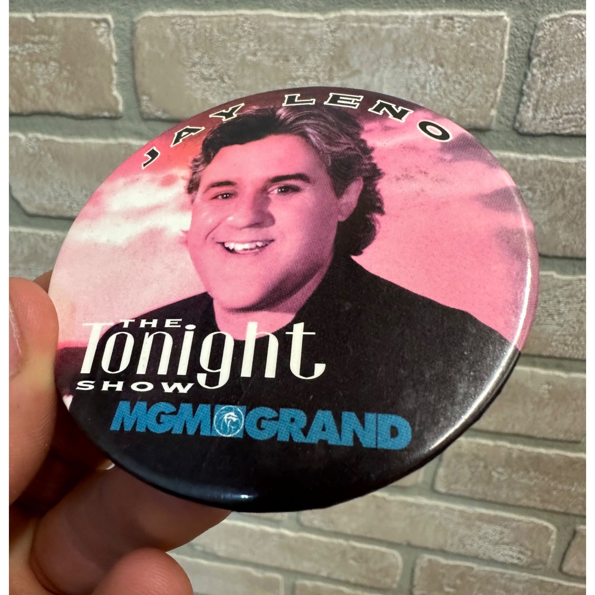 Jay Leno The Tonight Show Pinback MGM Grand Hotel Casino Las Vegas Pin Button