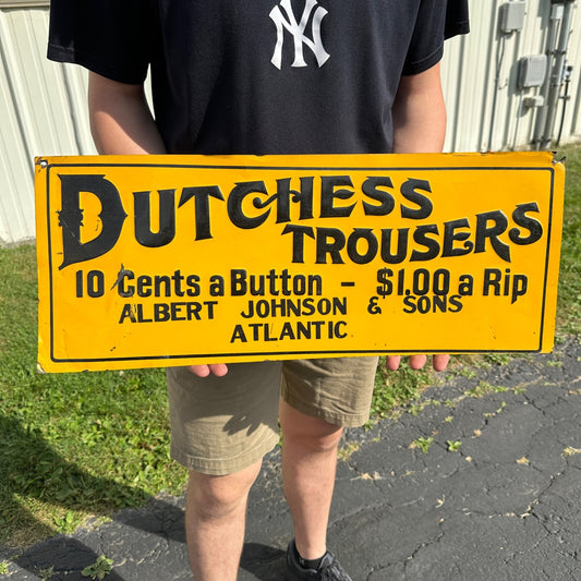 Vintage 1920s Dutchess Trousers Clothing Tin Advertising Sign Atlantic IA