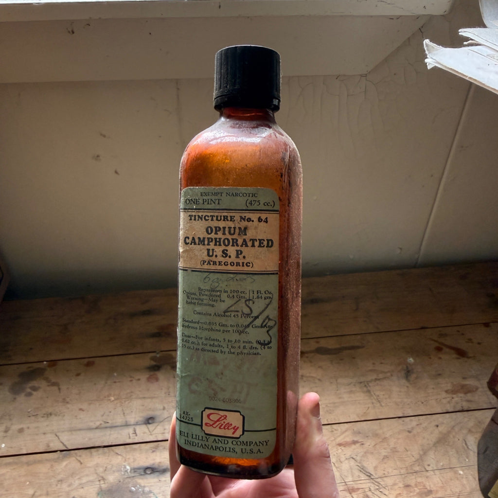 Vintage Eli Lilly Opium Camphorated Paregoric Medicine Bottle EMPTY Amber