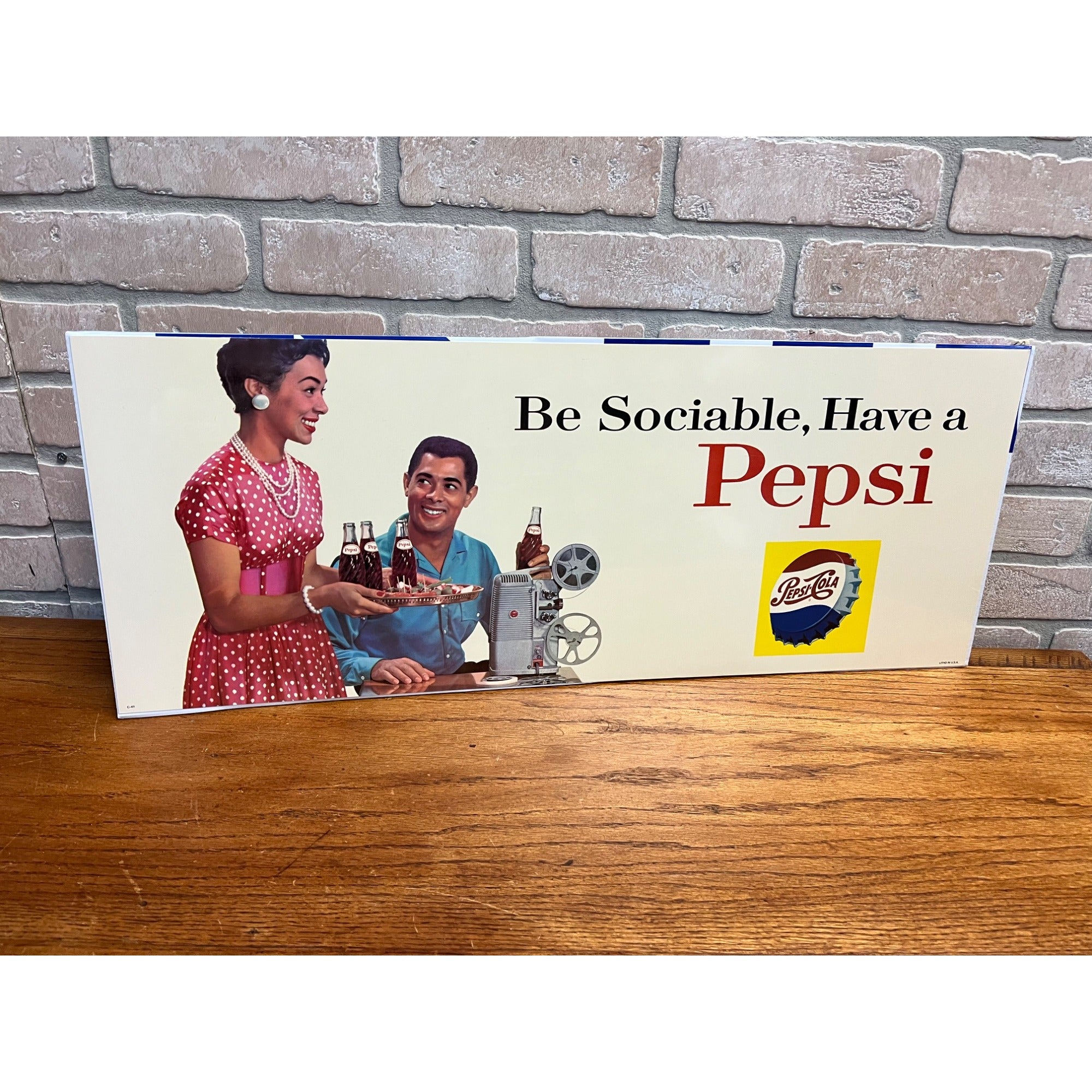 Vintage 1950s Pepsi Cola Paper Advertising Sign "Be Sociable" 28" x 11"