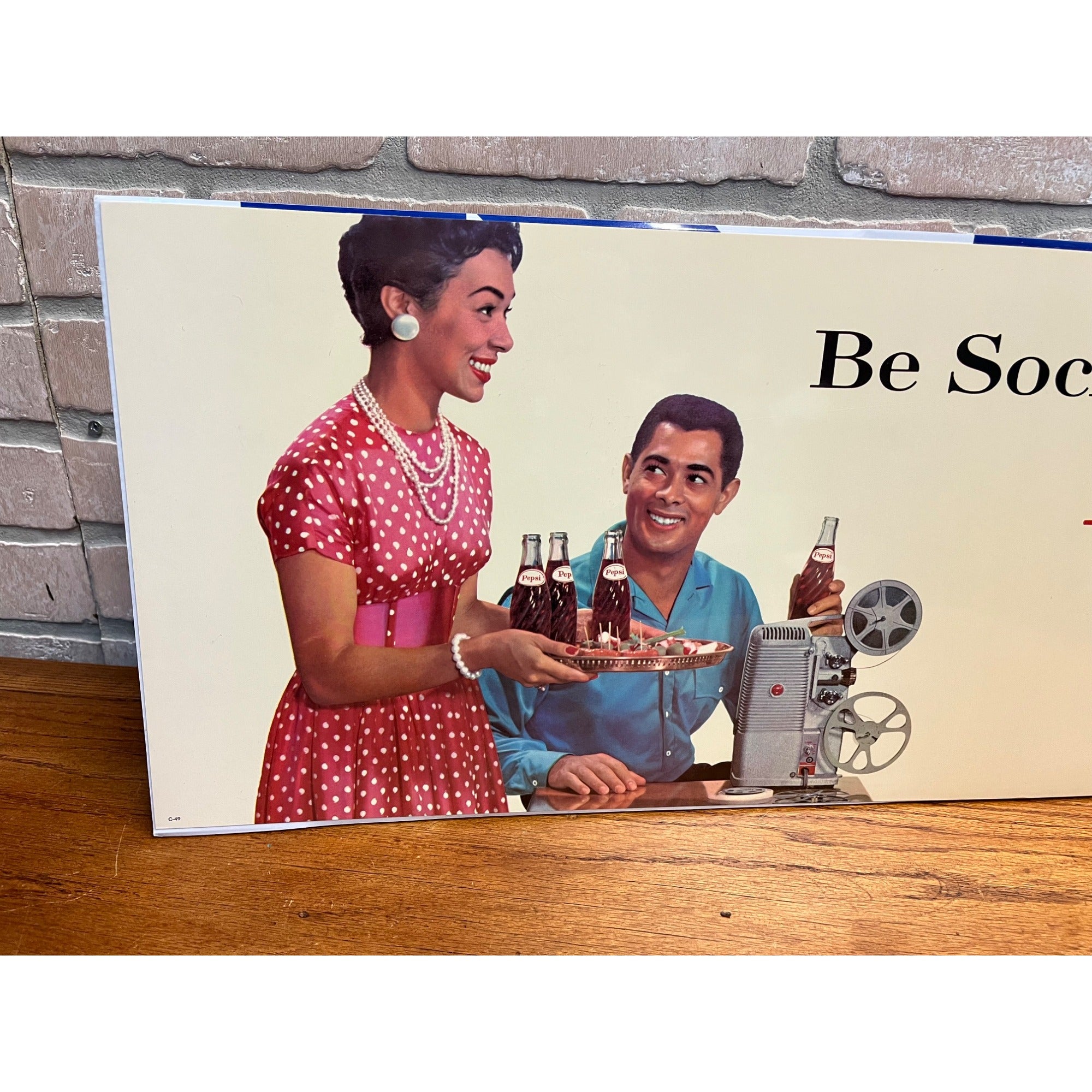 Vintage 1950s Pepsi Cola Paper Advertising Sign "Be Sociable" 28" x 11"