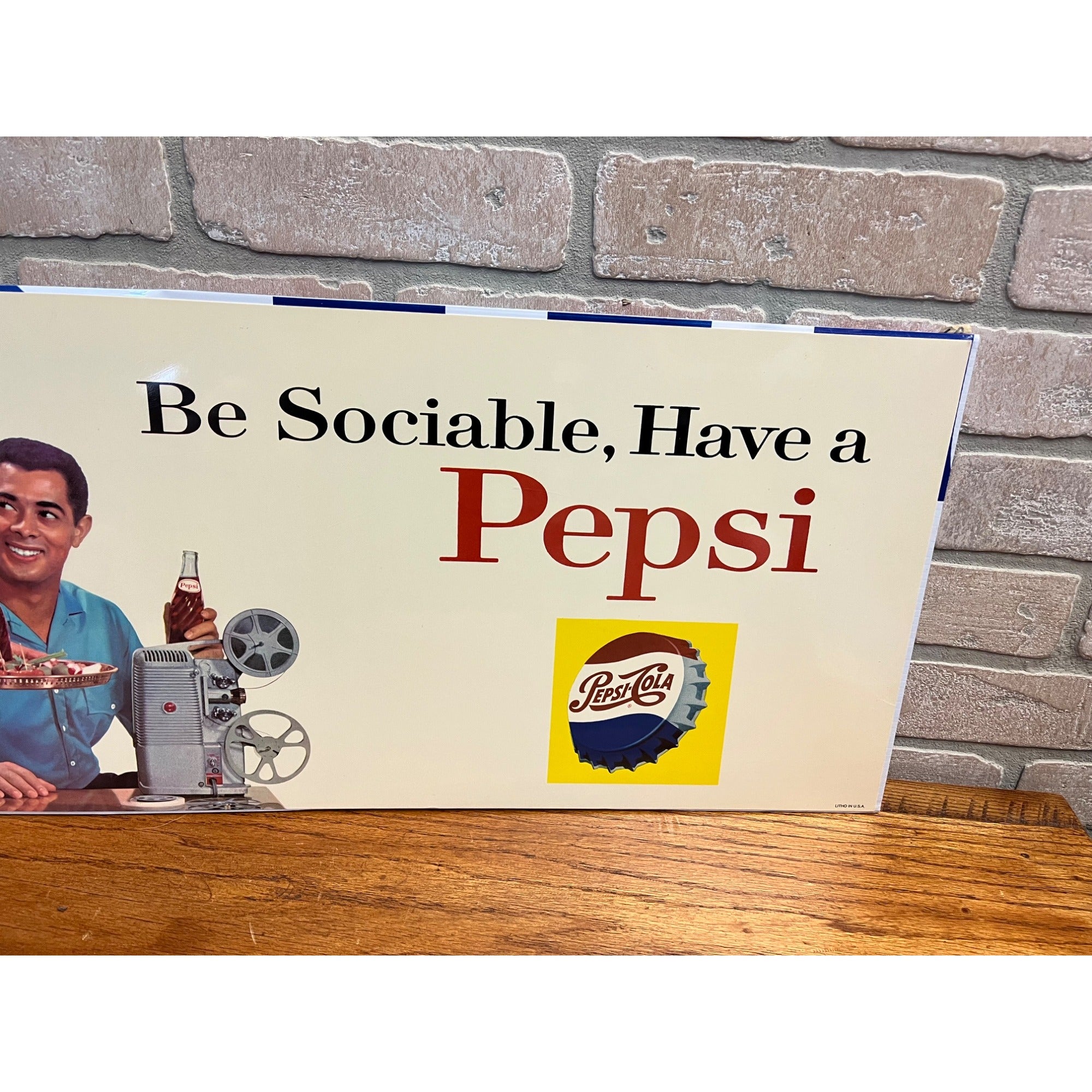 Vintage 1950s Pepsi Cola Paper Advertising Sign "Be Sociable" 28" x 11"
