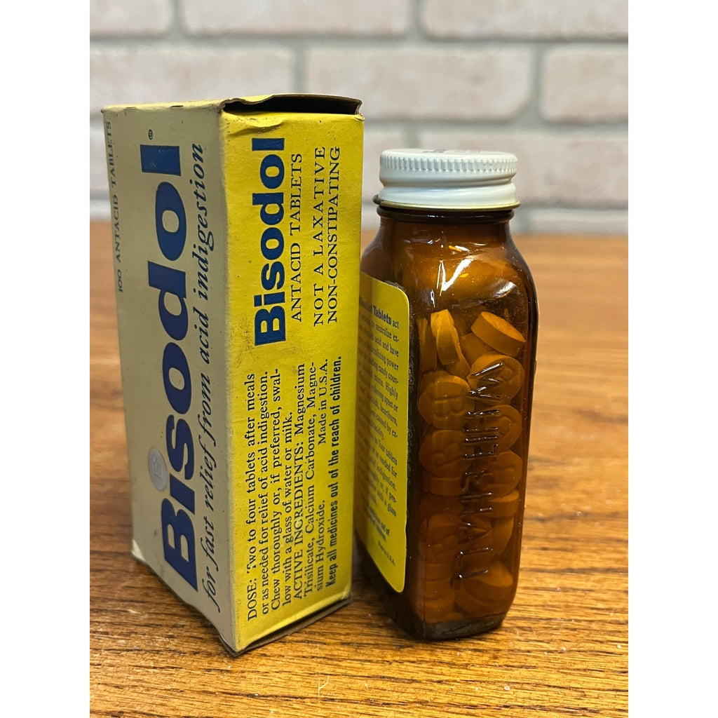 Vtg Full Box Bisodol Stomach 100 Antacid Tablets Pharmacy NOS Drug Store