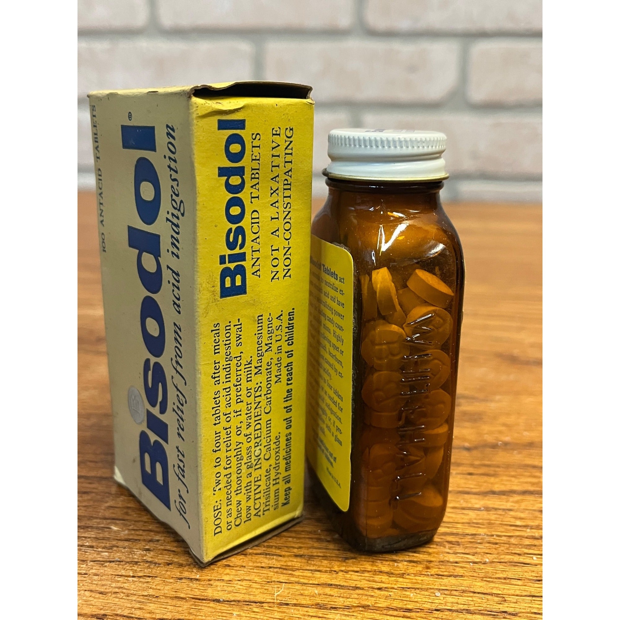 Vtg Full Box Bisodol Stomach 100 Antacid Tablets Pharmacy NOS Drug Store
