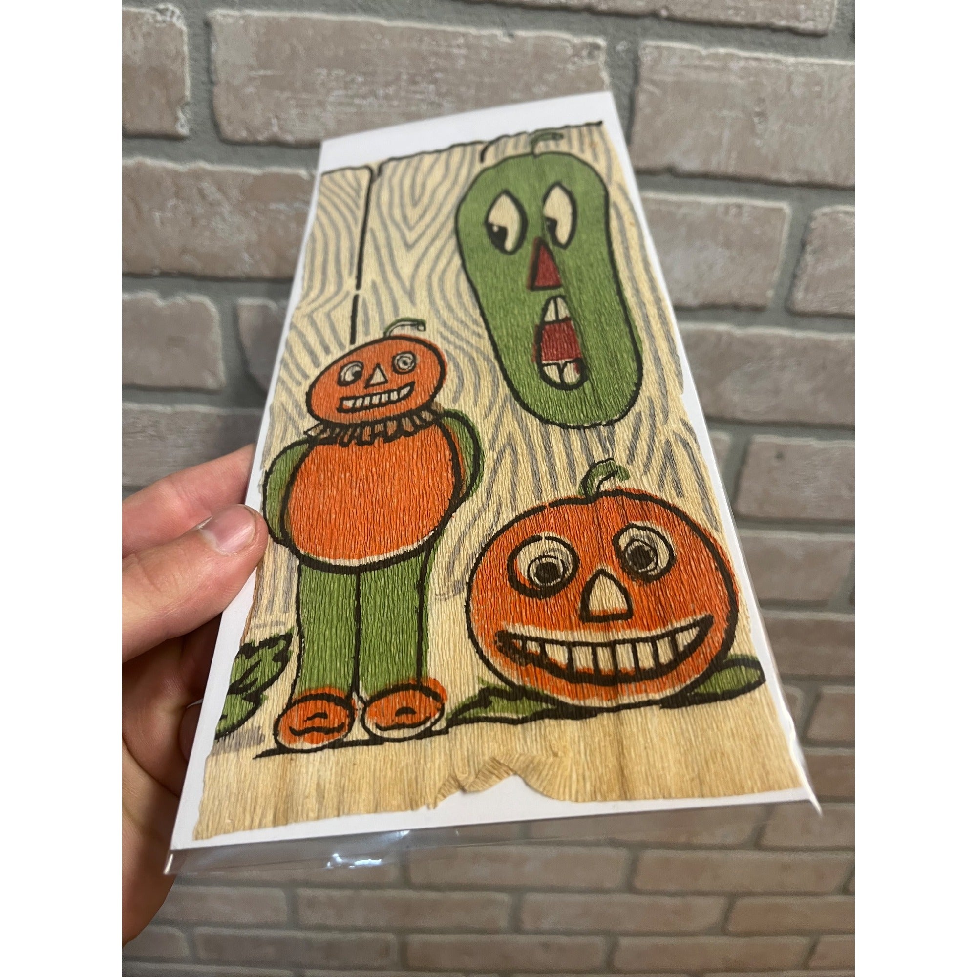 Antique Vintage Halloween Crepe Paper Panel Pumpkinman Veggie JOL