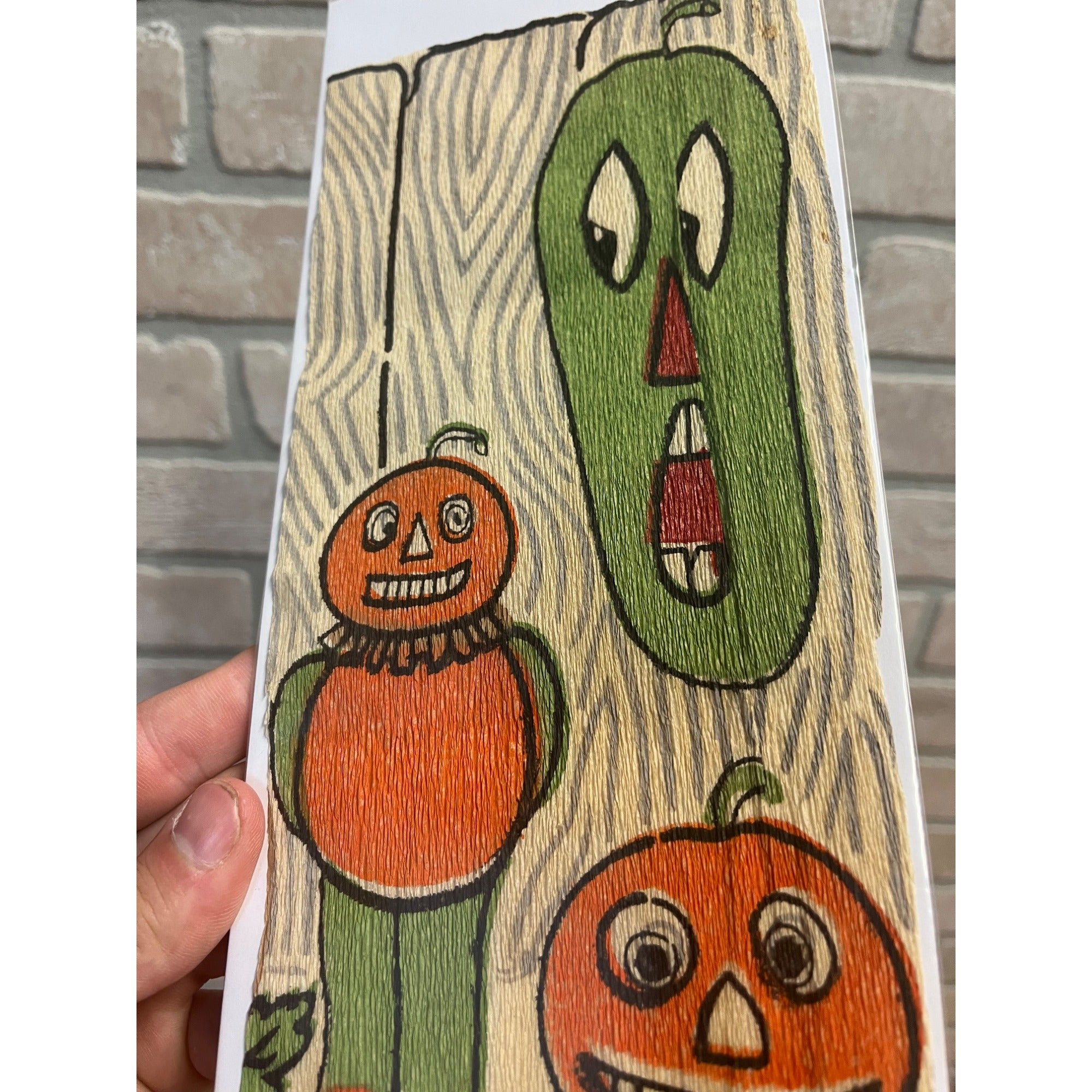 Antique Vintage Halloween Crepe Paper Panel Pumpkinman Veggie JOL