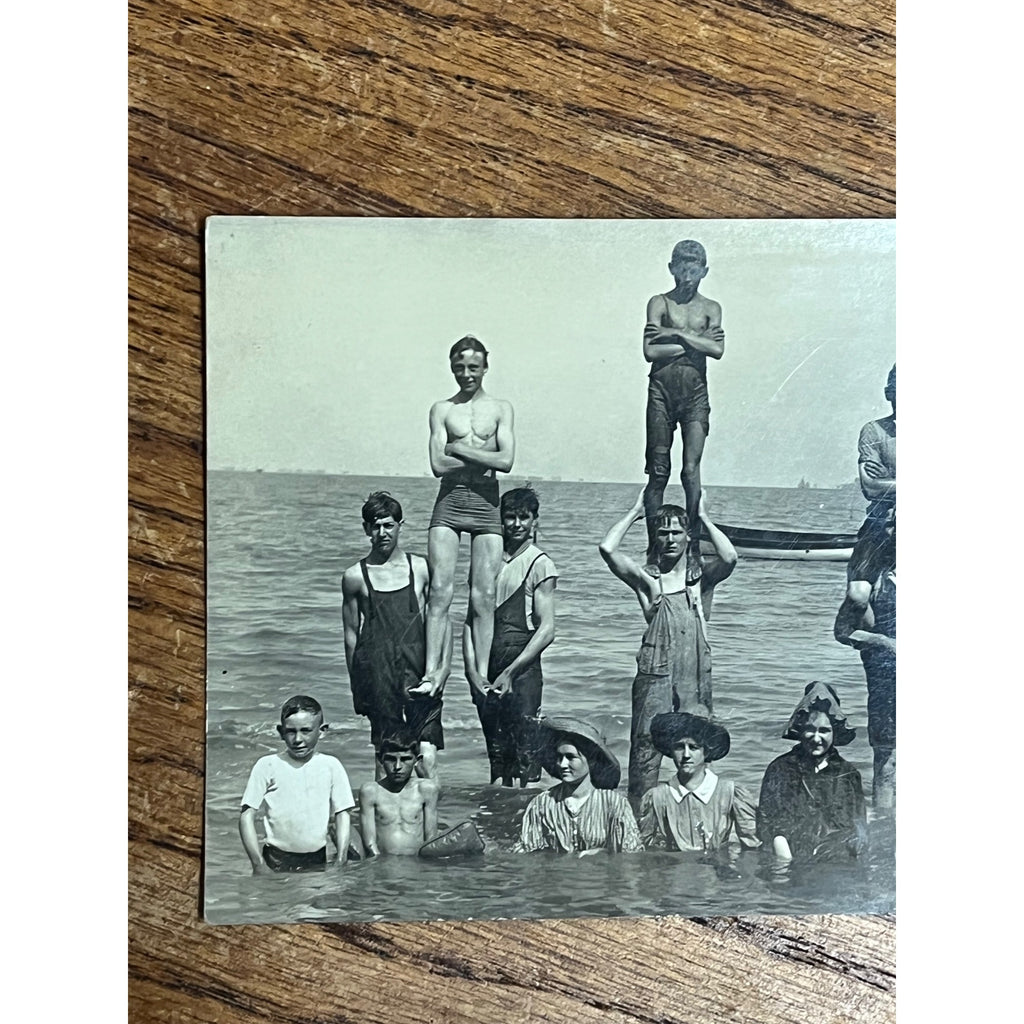 Vintage 1900s RPPC Men & Women in Early Bathing Swim Suits Real Photo Postcard