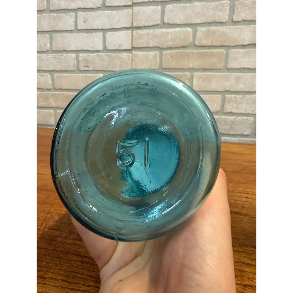 Antique Pair Aqua Blue Fruit Canning Ball Mason Jars W/ Lids #14 & #51