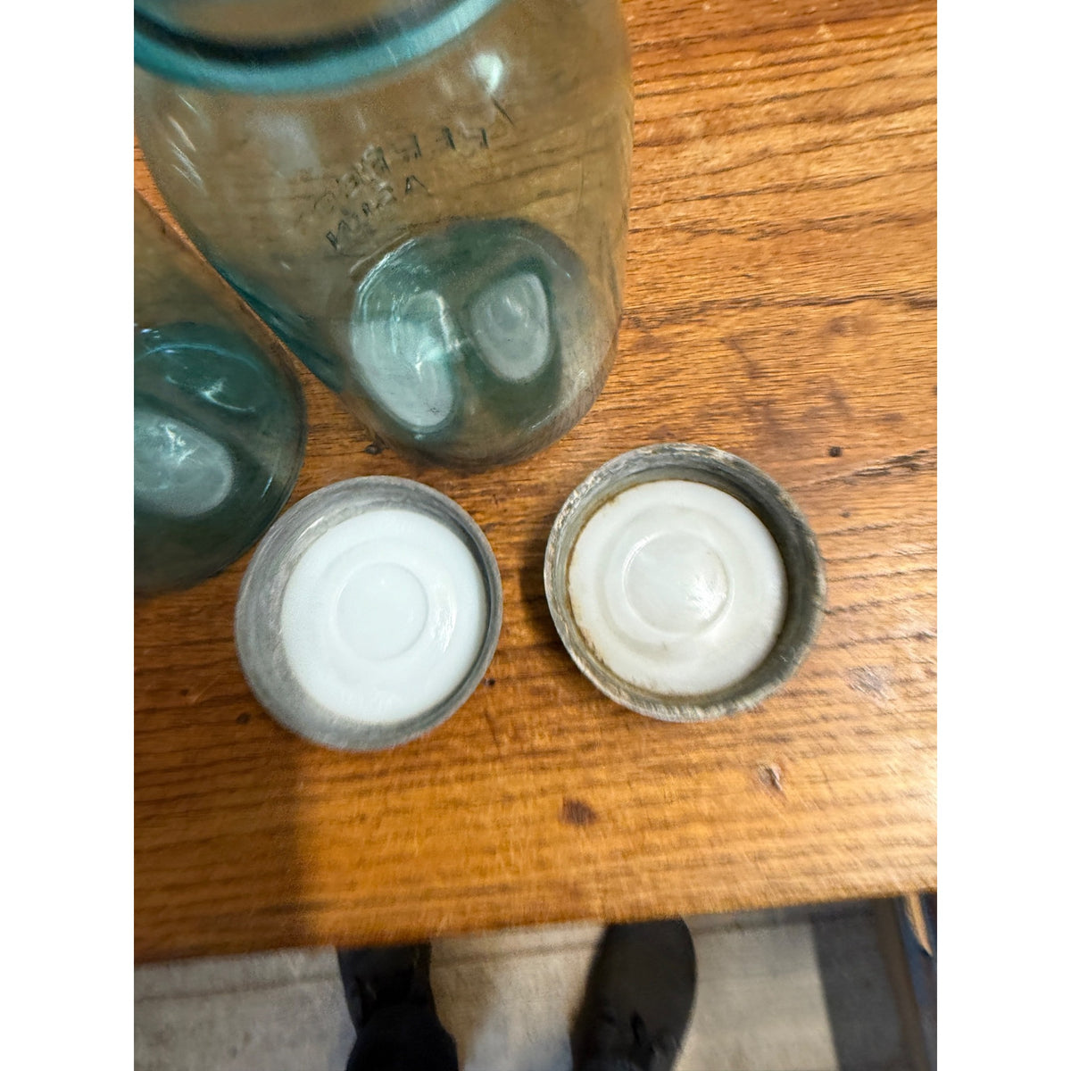 Antique Pair Aqua Blue Fruit Canning Ball Mason Jars W/ Lids #14 & #51