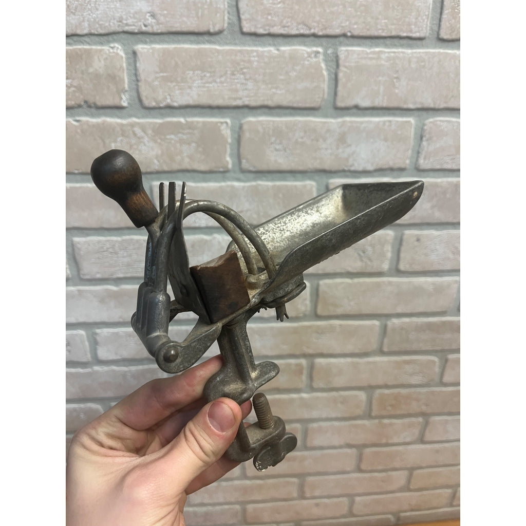 Antique Goodell Antrim Cast Iron Double Prong Cherry Pitter Tabletop Mount Tool