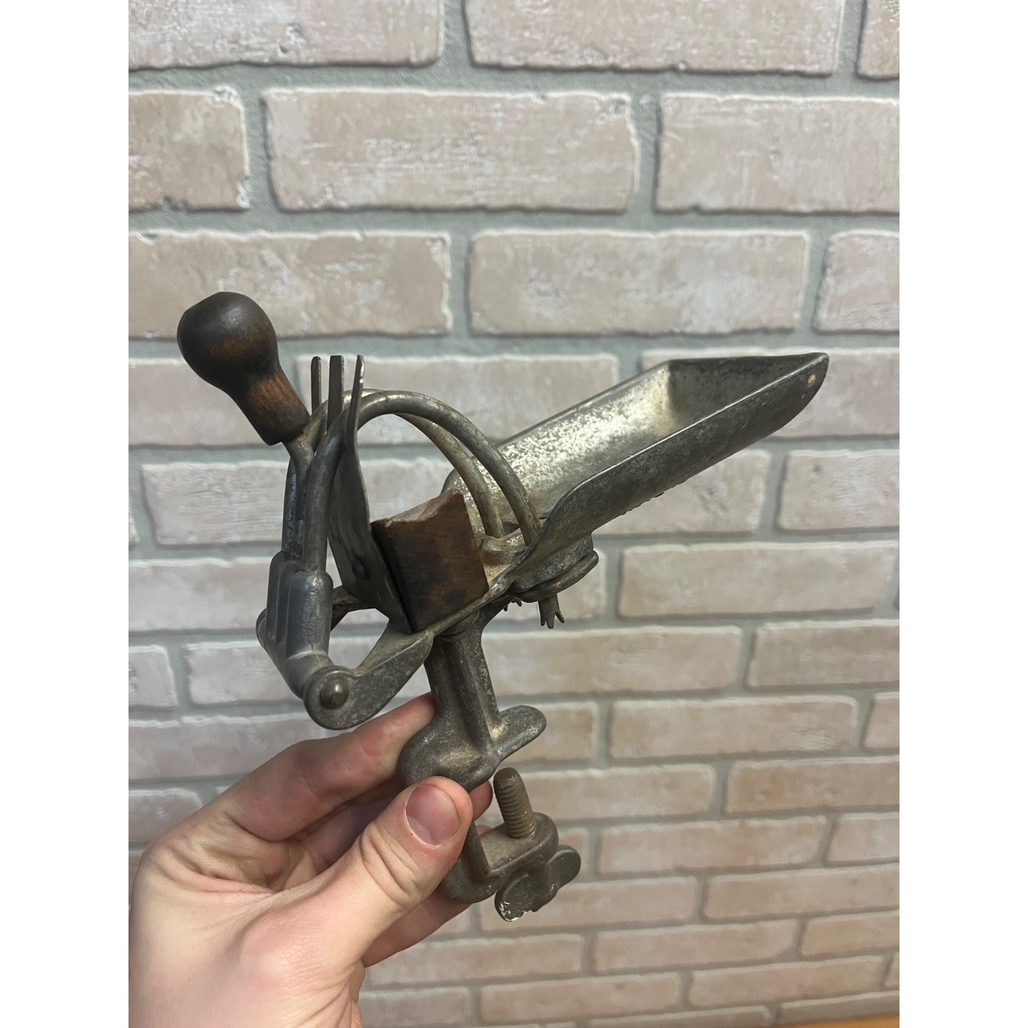 Antique Goodell Antrim Cast Iron Double Prong Cherry Pitter Tabletop Mount Tool