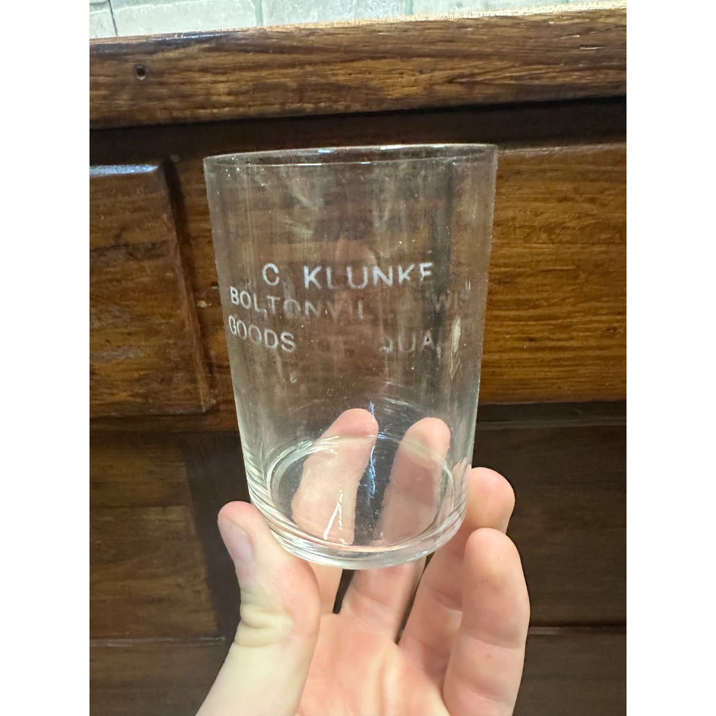 RARE Early 1900s C. Klunke Tavern Store Advertising Glass Boltonville Wisconsin WI