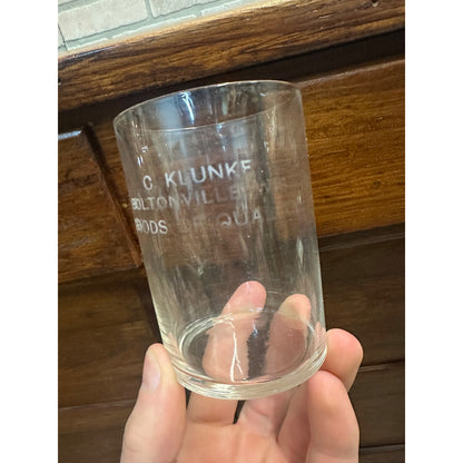 RARE Early 1900s C. Klunke Tavern Store Advertising Glass Boltonville Wisconsin WI