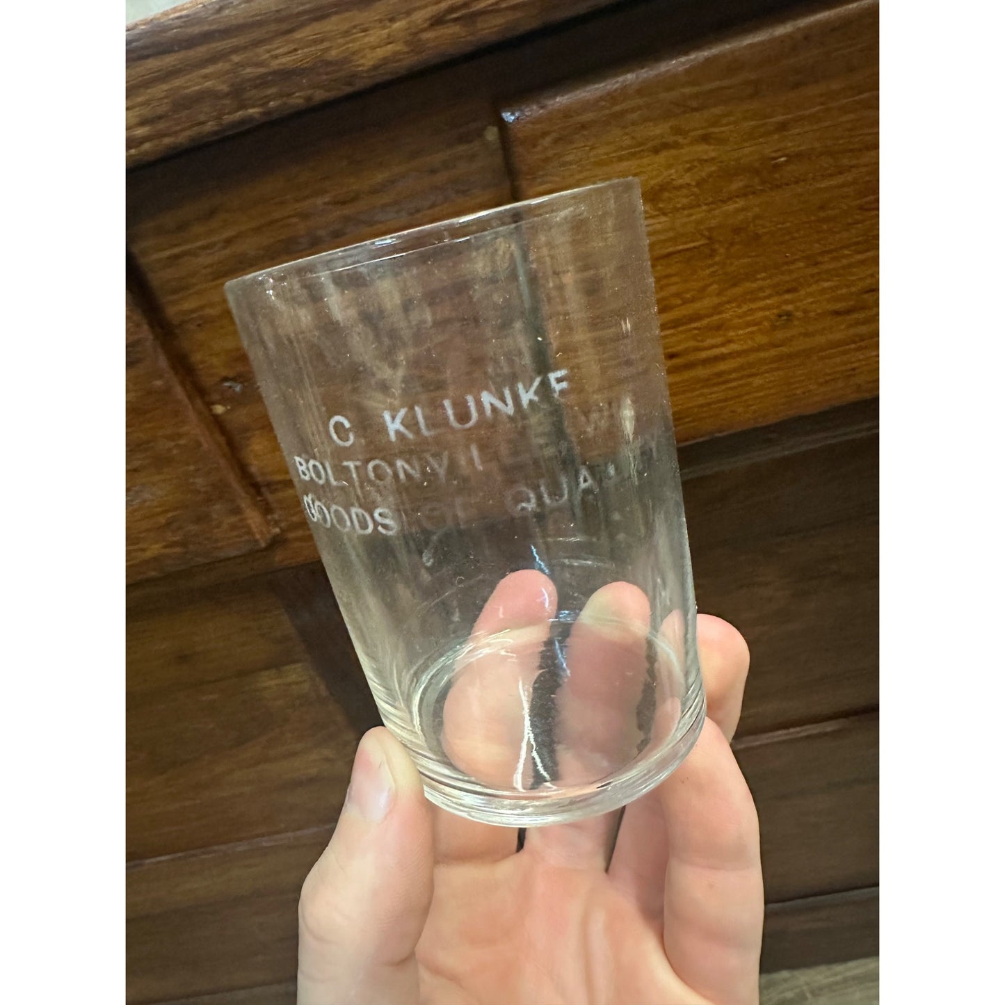 RARE Early 1900s C. Klunke Tavern Store Advertising Glass Boltonville Wisconsin WI