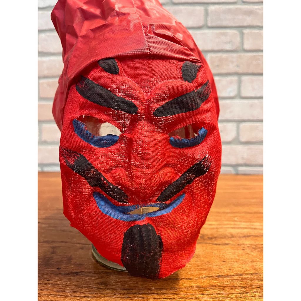 Vintage 1940s Halloween Painted Gauze Mesh Devil Mask Pointed Hood