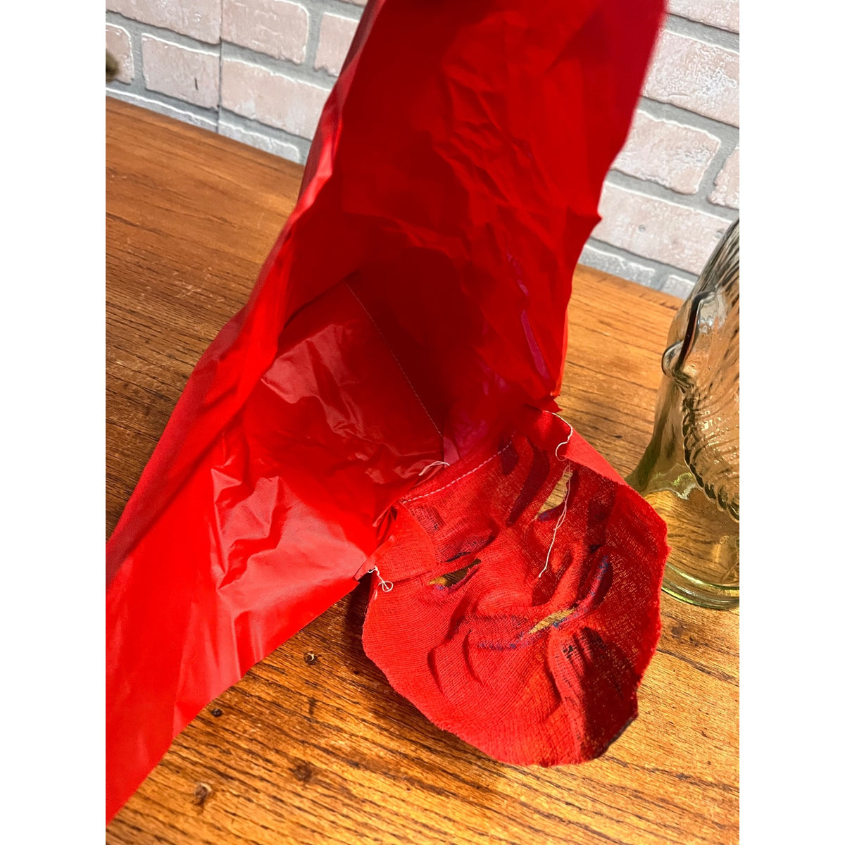 Vintage 1940s Halloween Painted Gauze Mesh Devil Mask Pointed Hood