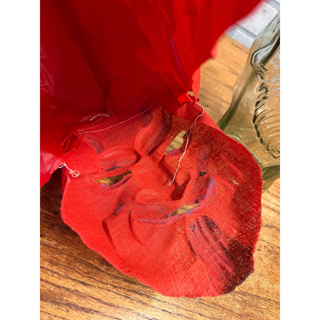 Vintage 1940s Halloween Painted Gauze Mesh Devil Mask Pointed Hood