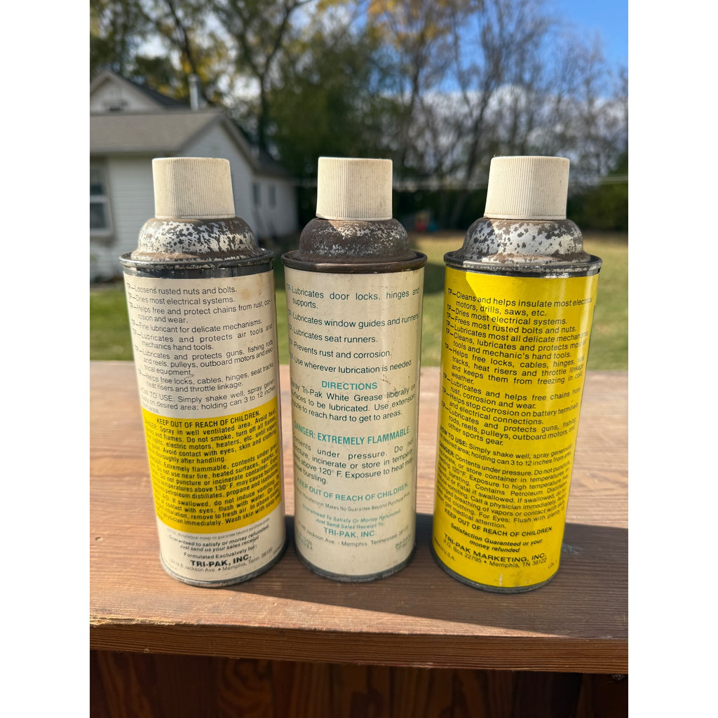 Vintage 1970s Lot (3) Tri-Pak Auto Oil Cans Lubricants - Race Car Graphics