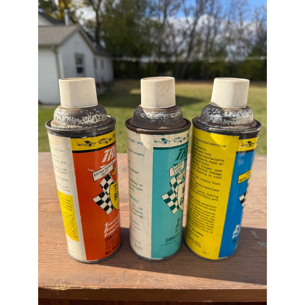 Vintage 1970s Lot (3) Tri-Pak Auto Oil Cans Lubricants - Race Car Graphics