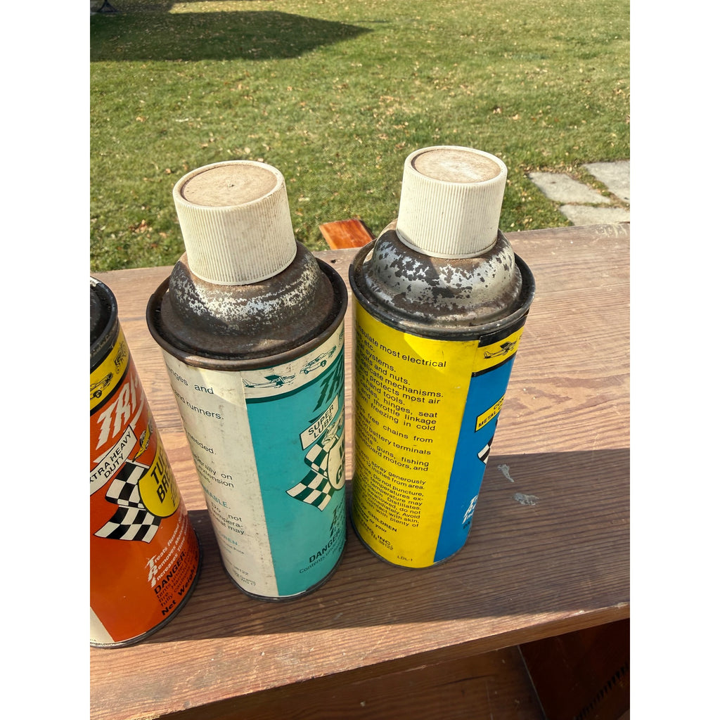 Vintage 1970s Lot (3) Tri-Pak Auto Oil Cans Lubricants - Race Car Graphics