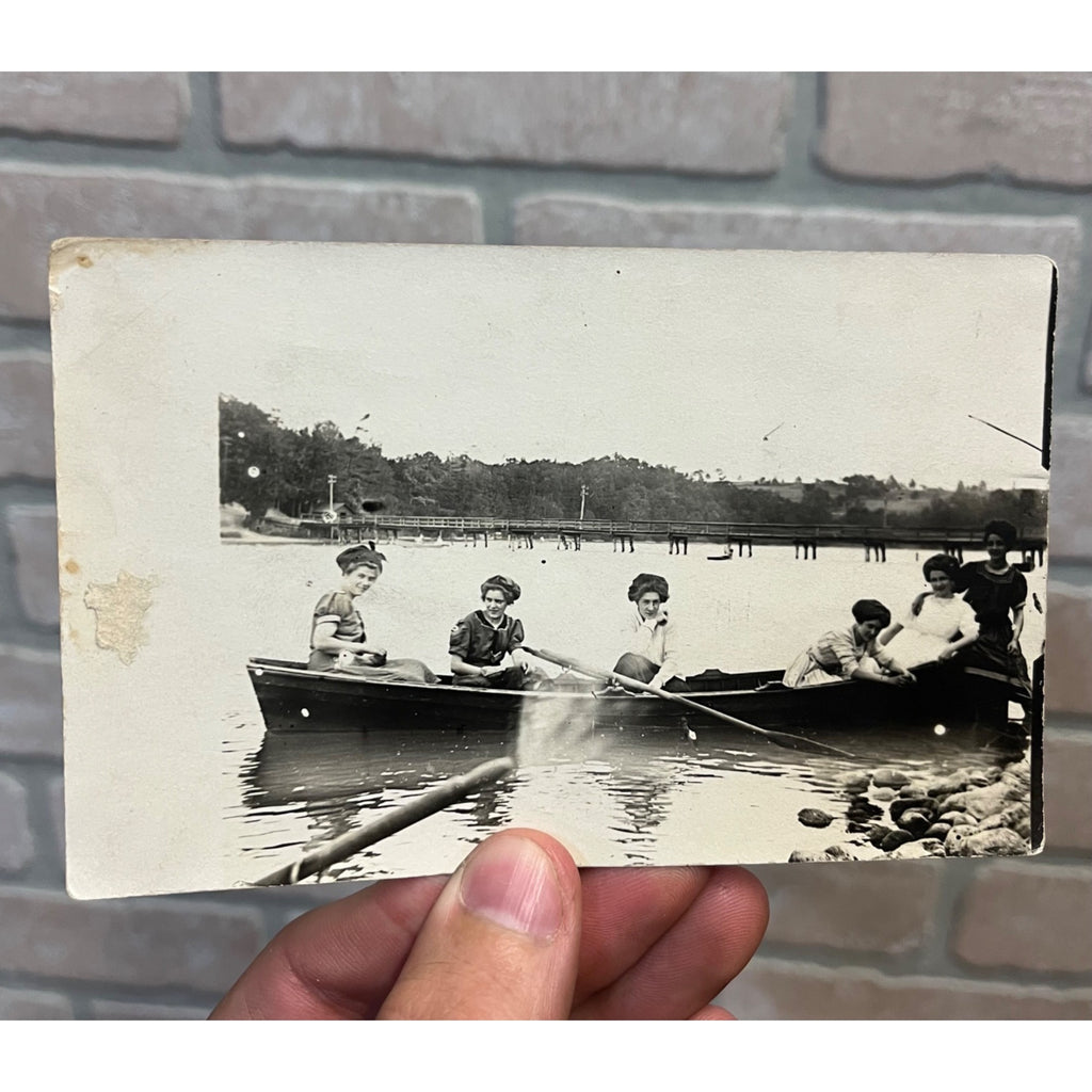 Postcard RPPC Sheboygan Wisconsin Wis WI Boating on Crystal Lake Park ID'd
