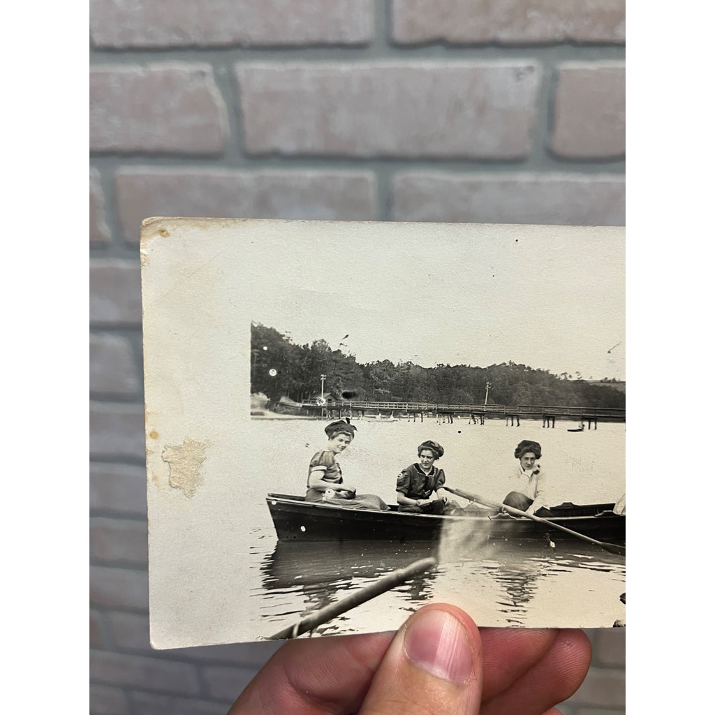 Postcard RPPC Sheboygan Wisconsin Wis WI Boating on Crystal Lake Park ID'd