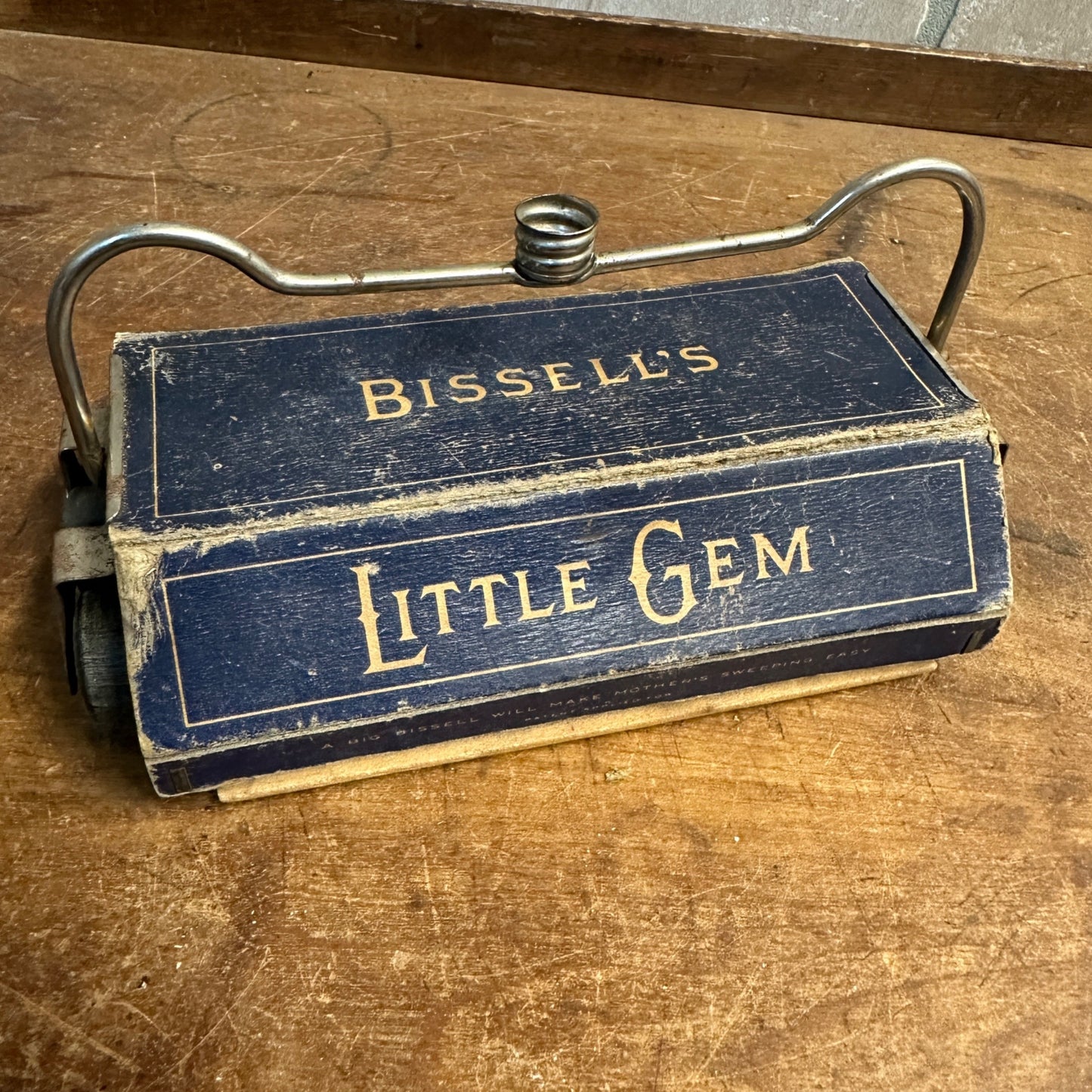 Antique Primitive Bissel's Little Gem Childs Floor Sweeper Blue Salesman Sample