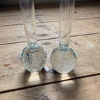 Vintage MCM Controlled Bubble Glass Clear Bud Vase Pair Black Holmegaard Danish