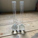 Vintage MCM Controlled Bubble Glass Clear Bud Vase Pair Black Holmegaard Danish