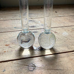 Vintage MCM Controlled Bubble Glass Clear Bud Vase Pair Black Holmegaard Danish