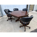 Poker Game Table w/ Four Black Leather Chairs Frontgate Burbank Brand
