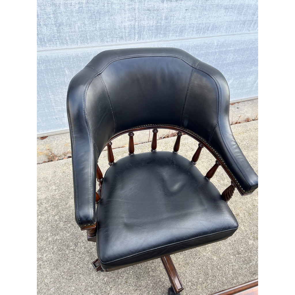 Poker Game Table w/ Four Black Leather Chairs Frontgate Burbank Brand