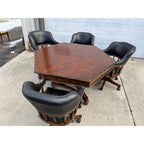 Poker Game Table w/ Four Black Leather Chairs Frontgate Burbank Brand